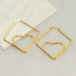 18K gold plated stainless steel earrings with geometric square and heart drop design
