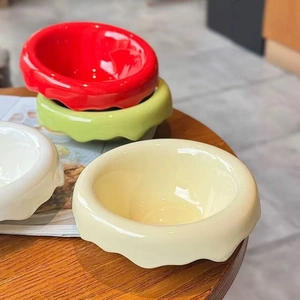 Nordic Ceramic Bowl Wavy Edge Design For Salad Dessert Oatmeal Breakfast Solid Color Microwave Safe Household Kitchen