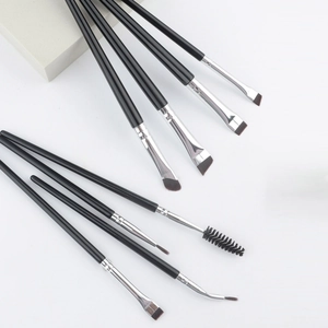 8-piece set of black and silver precision eye brushes for eyeliner and brows