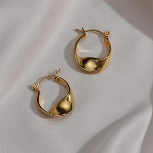 Stainless Steel Twisted Hoop Earrings For Women Minimalist Irregular Geometric Gold Plated Fashion Jewelry Accessories