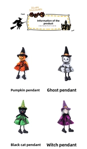 Halloween plush hanging ornaments set with pumpkin, ghost, black cat and witch doll