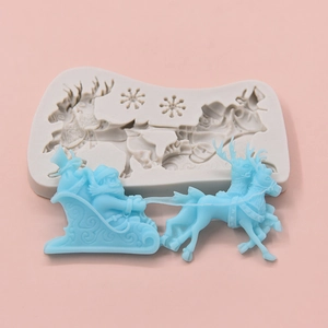 Christmas Santa Claus sleigh and reindeer silicone mold for DIY cake baking and fondant