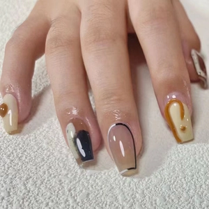Unghie Finte Lunghe Coffin Press On A811 Motivi Geometrici Astratti Farfalla Unghie Artificiali Per Donne Manicure Lucide