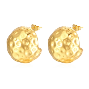 Minimalist 18K gold plated hollow hammered semi-sphere stud earrings for women