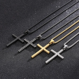 Cross Pendant Necklace Stainless Steel Brushed Texture Box Chain Streetwear Hip Hop Jewelry For Men