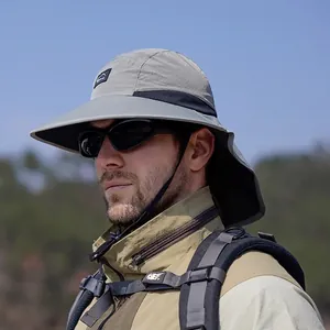 Men's outdoor sun hat with neck flap and wide brim for hiking and fishing in light grey