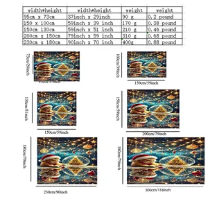 Detailed size guide table for Christmas wall tapestry featuring various dimensions and weights