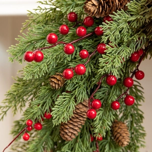50cm Christmas wreath featuring red berries, pine cones and green cypress leaves decor