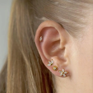 18K gold plated stainless steel flower stud earring set with sparkling white zircons