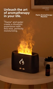Detail showing simulation of orange flame mist effects on black aromatherapy diffuser