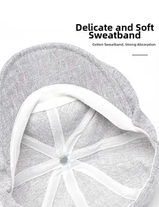 Detail showing high-quality cotton sweatband and inner stitching of grey linen newsboy cap