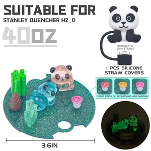 Luminous panda silicone straw cover and base for Stanley Quencher 40OZ tumblers