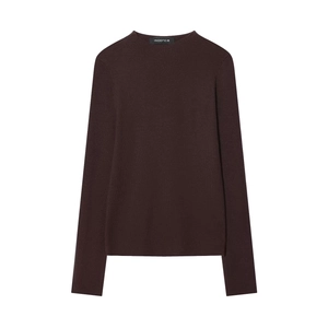 Classic dark burgundy seamless mock neck knit sweater in fine ribbed fabric