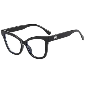 Chic cat-eye TR90 blue light blocking glasses in black frame with metal logo