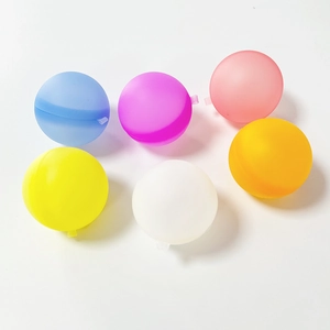 Set of 6 reusable silicone water balloons in vibrant colors on a white background