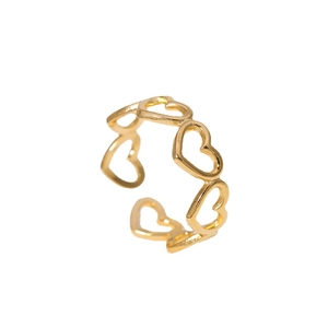 Minimalist gold hollow heart open ring in stainless steel with adjustable band design