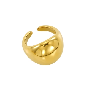 Macro detail of high-shine 18K gold-plated stainless steel thick open ring band