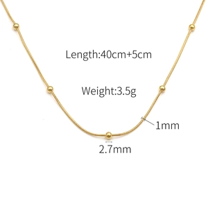 Detailed specs of 18k gold plated snake chain with bead details showing 40+5cm length