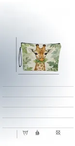 Detail showing 17x25cm dimensions and giraffe print on linen zipper makeup pouch