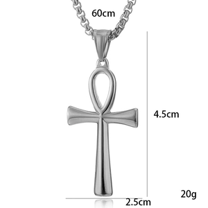 Polished stainless steel Egyptian Ankh cross pendant necklace with 60cm chain for men