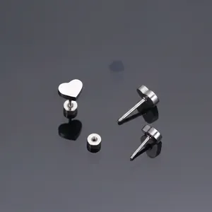 Minimalist heart-shaped stainless steel stud earrings with a secure screw back design for daily wear.