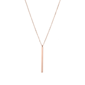 Modern minimalist vertical bar pendant necklace in polished rose gold stainless steel