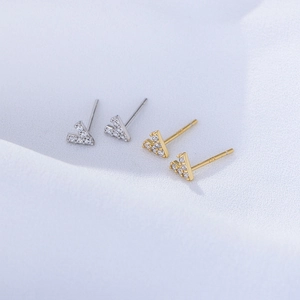 Minimalist S925 sterling silver V-shaped stud earrings with micro-set zircon in gold and silver