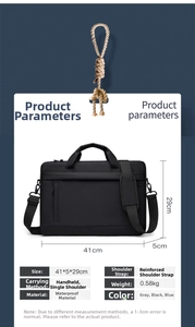 Detailed size chart for 15-16 inch waterproof laptop bag with 41x29x5cm dimensions