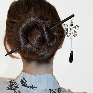 New Chinese Style Butterfly Hair Stick Wood Tassel Waterdrop Pendant Vintage Hanfu Qipao Hair Accessory For Women