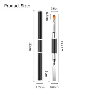 Dual-ended nail gel brush and stainless steel spatula with detailed size measurements