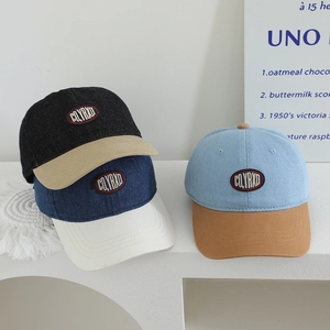 Kids Baseball Cap Denim Patchwork Embroidery Letter Sun Shade Hat For Boys Girls Adjustable Retro Casual Headwear