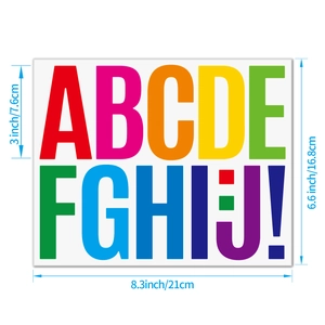 3 inch waterproof letter stickers from A to J with detailed size dimensions