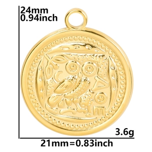 Golden owl coin pendant necklace with specifications 24mm height and 21mm width size