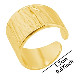 Gold stainless steel open ring with vintage hammered bark texture and adjustable band