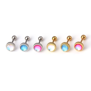 Minimalist stainless steel opal stud earrings in silver and gold tones set of six pieces