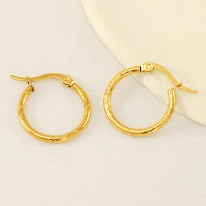 Textured gold hoop earrings with spiral twist pattern and secure clasp closure