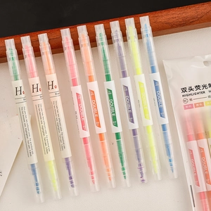 Dual-tip colorful highlighter set for students with fine and broad markers in clear pouch