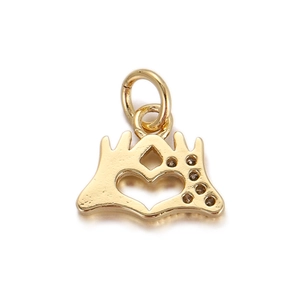 Polished 18K gold-plated heart-shaped hands charm pendant on a clean white background