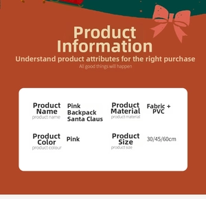 Detail of pink Santa Claus figurine features fabric and PVC materials in three sizes