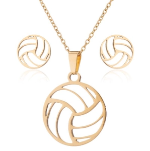 Parure de bijoux de volley-ball dorée 3 pièces avec collier à pendentif et boucles