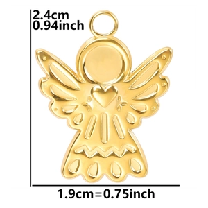 Detail showing dimensions of golden stainless steel angel pendant with measurements