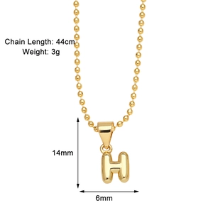 Detailed size specifications for the gold-plated 14mm letter H pendant necklace