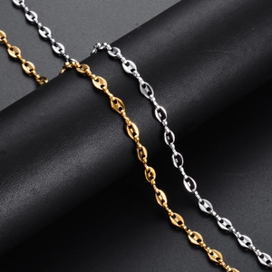 Polished gold and silver stainless steel coffee bean link chains for hip hop jewelry styles