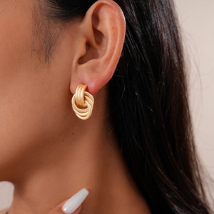 Fashionable multilayer geometric gold hoop earrings for women with a minimalist aesthetic