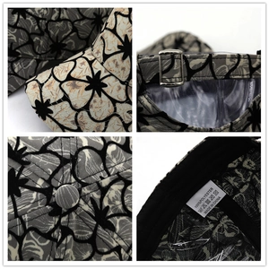 Women's floral baseball cap with black lace patterns and adjustable back strap buckle