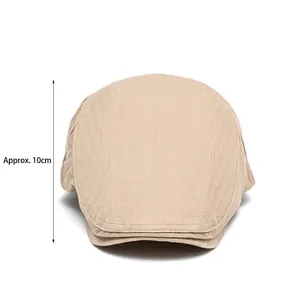 Men's khaki newsboy cap with 10cm depth design for a full wrap fit and sun protection