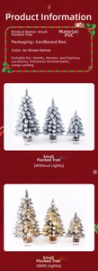 Mini flocked Christmas tree set with LED lights and wooden base in three sizes