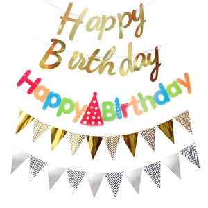 Happy Birthday Banner Paper Garland Metallic Glitter Hanging Bunting For Birthday Party Background Decoration