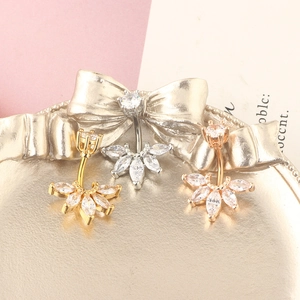 Three-piece belly button rings set with marquise zircon flowers in gold silver and rose gold