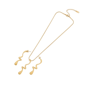 Irregular wave pendant necklace and earrings jewelry set in gold stainless steel